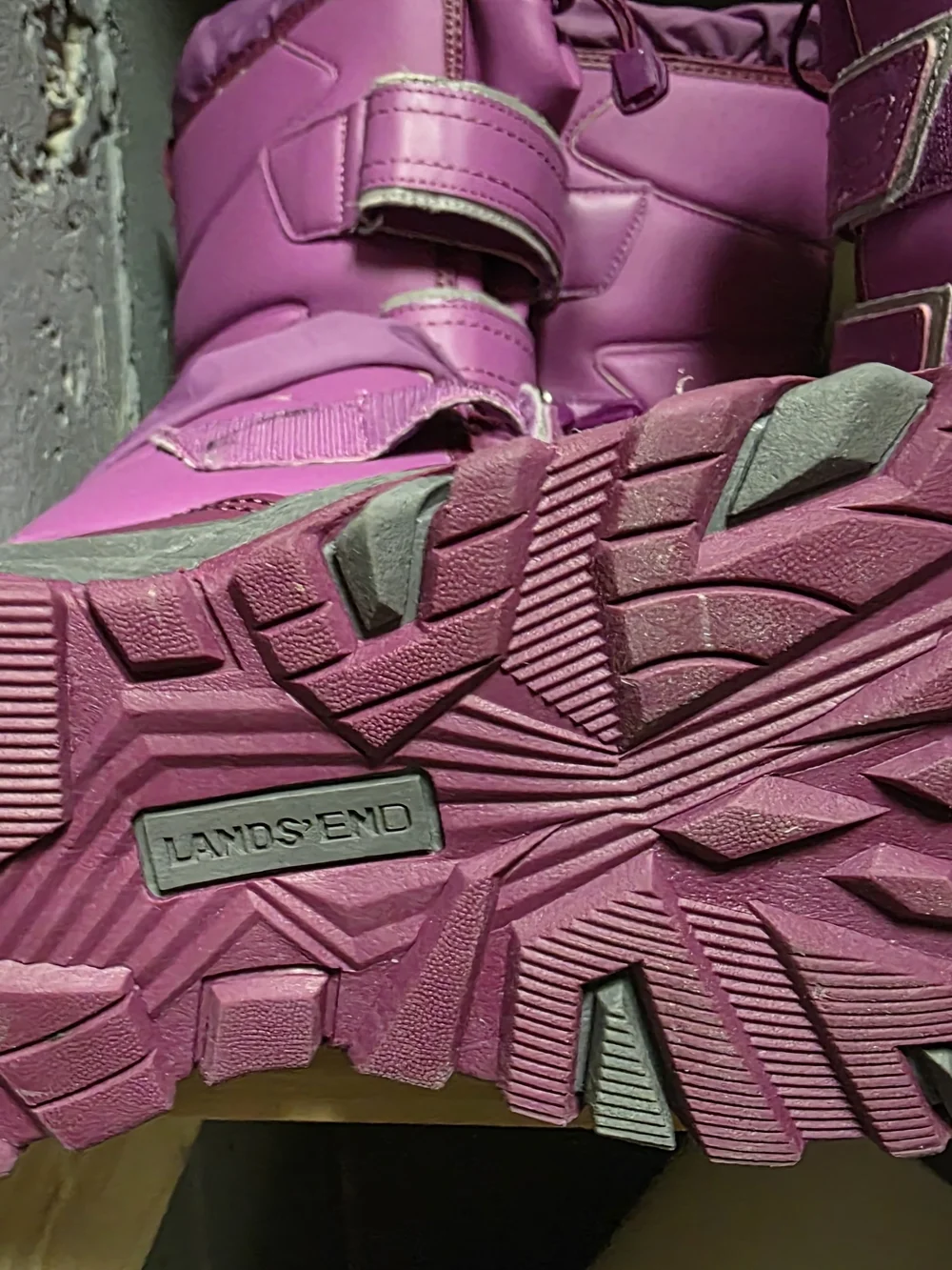 Lands' End Purple Kids Snow Boots with Hook-and-Loop Straps Size 2